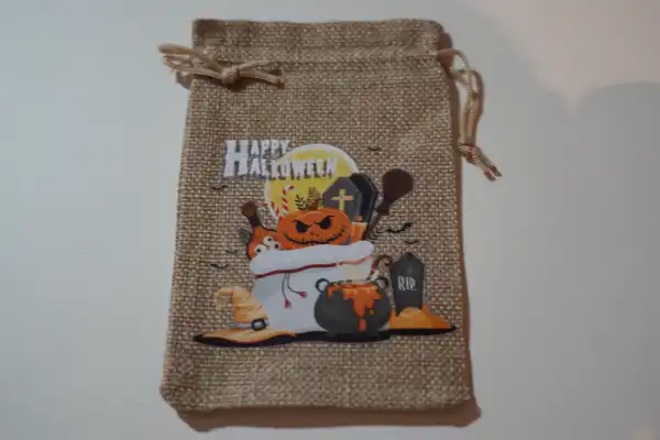 Jute Drawstring Bags — Natural jute drawstring bags for Halloween candy, gifts, and seasonal packaging